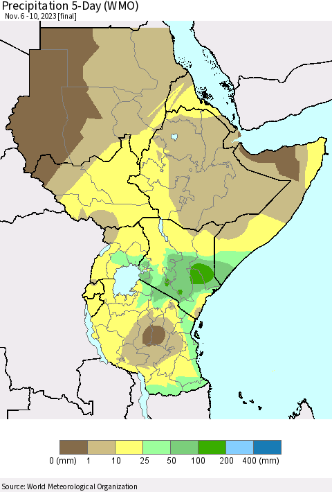 Eastern Africa Precipitation 5-Day (WMO) Thematic Map For 11/6/2023 - 11/10/2023