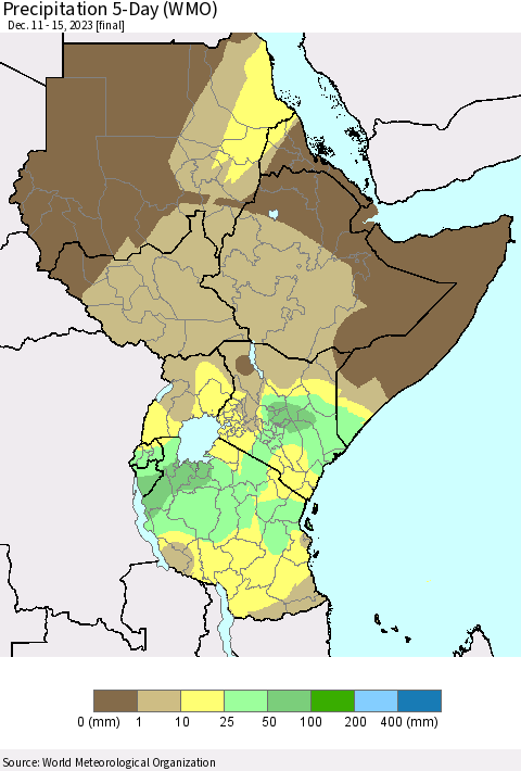 Eastern Africa Precipitation 5-Day (WMO) Thematic Map For 12/11/2023 - 12/15/2023