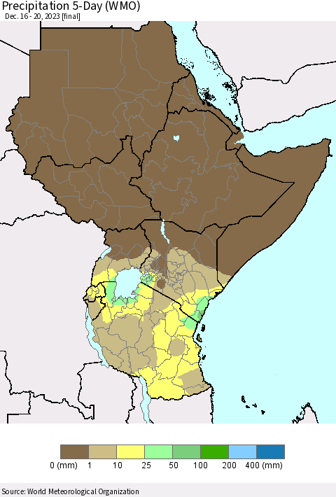 Eastern Africa Precipitation 5-Day (WMO) Thematic Map For 12/16/2023 - 12/20/2023