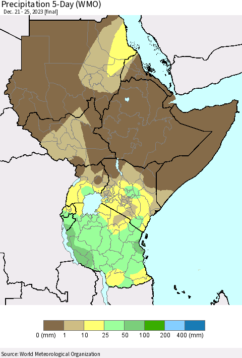 Eastern Africa Precipitation 5-Day (WMO) Thematic Map For 12/21/2023 - 12/25/2023