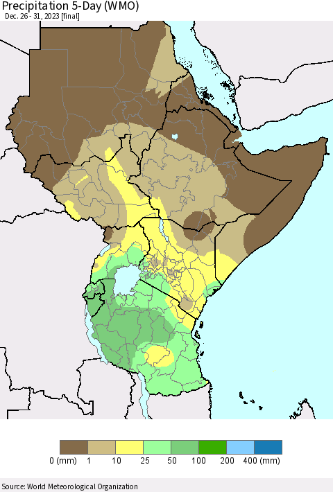 Eastern Africa Precipitation 5-Day (WMO) Thematic Map For 12/26/2023 - 12/31/2023