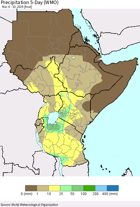 Eastern Africa Precipitation 5-Day (WMO) Thematic Map For 3/6/2024 - 3/10/2024