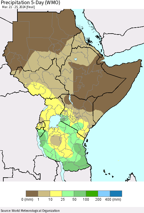 Eastern Africa Precipitation 5-Day (WMO) Thematic Map For 3/21/2024 - 3/25/2024