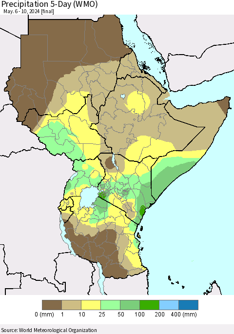 Eastern Africa Precipitation 5-Day (WMO) Thematic Map For 5/6/2024 - 5/10/2024