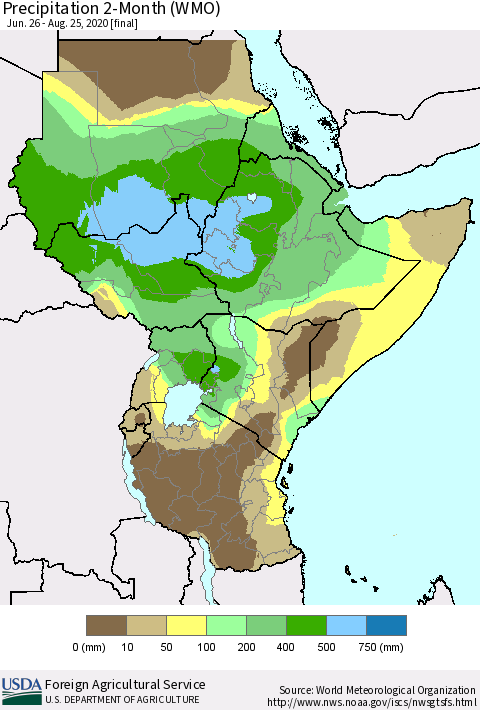 Eastern Africa Precipitation 2-Month (WMO) Thematic Map For 6/26/2020 - 8/25/2020