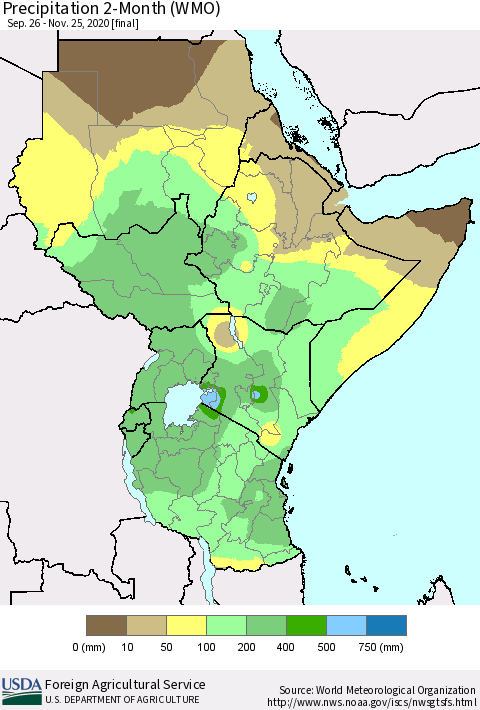 Eastern Africa Precipitation 2-Month (WMO) Thematic Map For 9/26/2020 - 11/25/2020