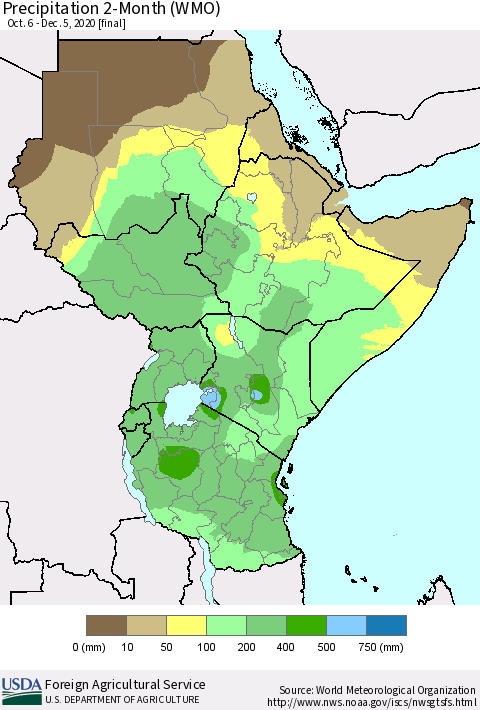 Eastern Africa Precipitation 2-Month (WMO) Thematic Map For 10/6/2020 - 12/5/2020