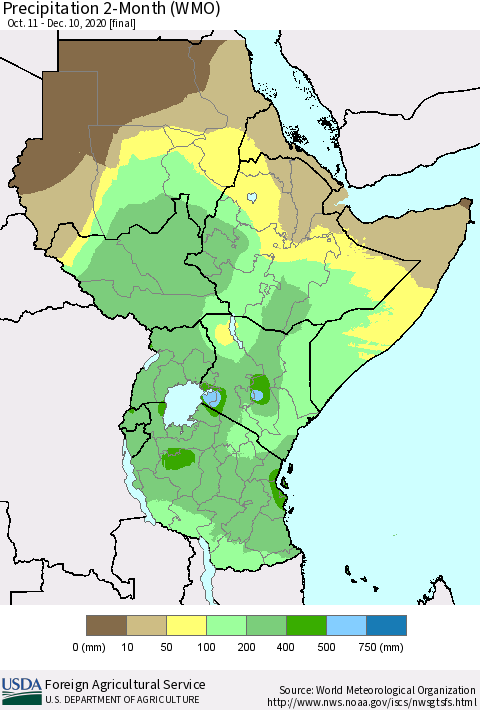 Eastern Africa Precipitation 2-Month (WMO) Thematic Map For 10/11/2020 - 12/10/2020