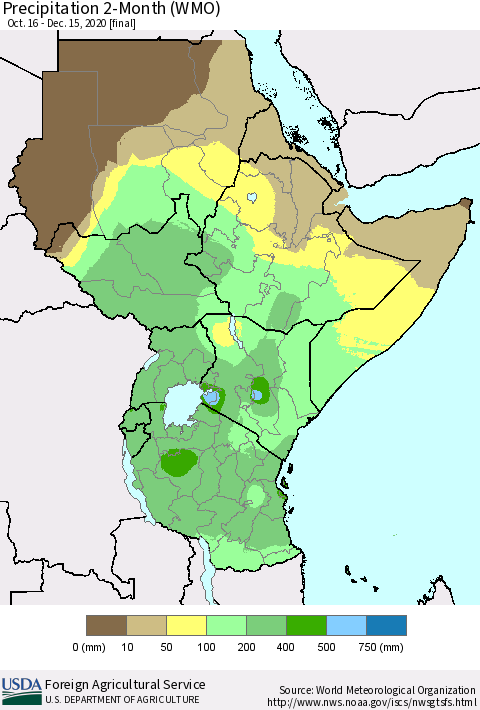 Eastern Africa Precipitation 2-Month (WMO) Thematic Map For 10/16/2020 - 12/15/2020