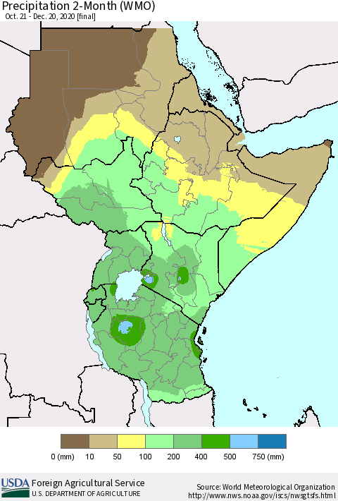 Eastern Africa Precipitation 2-Month (WMO) Thematic Map For 10/21/2020 - 12/20/2020