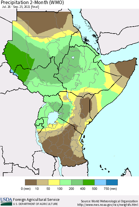 Eastern Africa Precipitation 2-Month (WMO) Thematic Map For 7/26/2021 - 9/25/2021