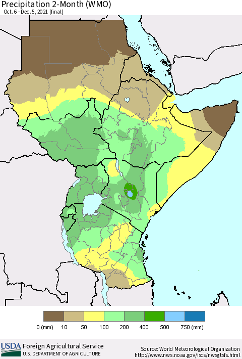 Eastern Africa Precipitation 2-Month (WMO) Thematic Map For 10/6/2021 - 12/5/2021