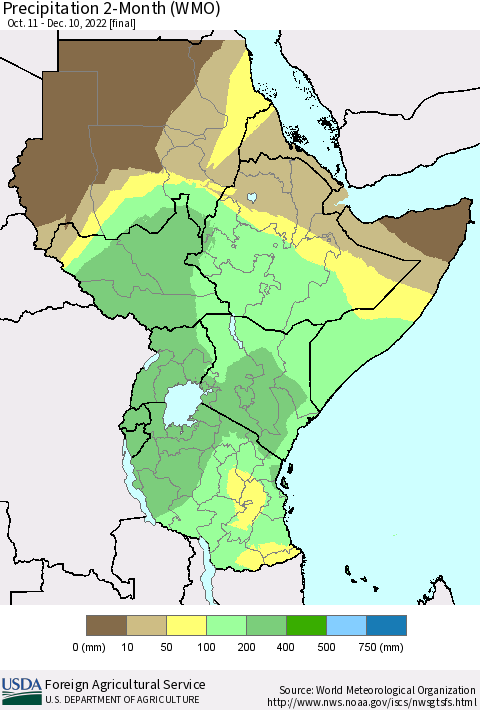 Eastern Africa Precipitation 2-Month (WMO) Thematic Map For 10/11/2022 - 12/10/2022