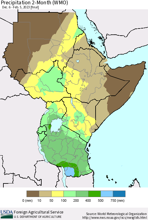 Eastern Africa Precipitation 2-Month (WMO) Thematic Map For 12/6/2022 - 2/5/2023