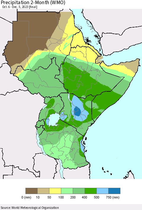 Eastern Africa Precipitation 2-Month (WMO) Thematic Map For 10/6/2023 - 12/5/2023