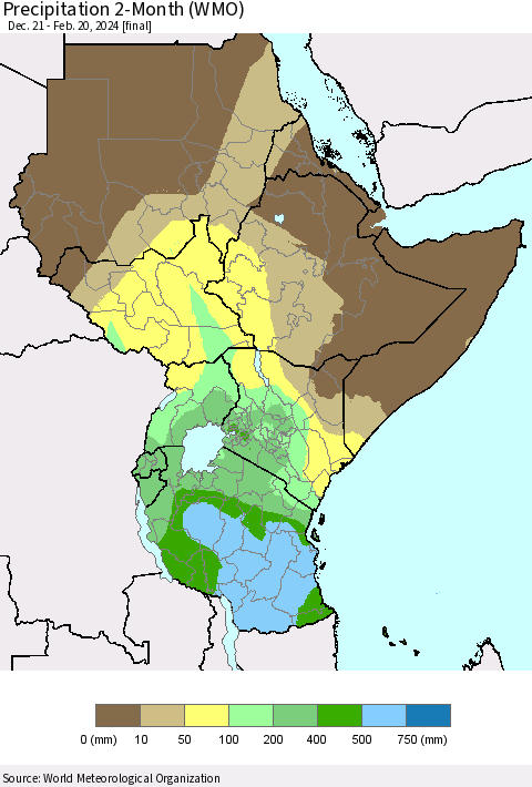 Eastern Africa Precipitation 2-Month (WMO) Thematic Map For 12/21/2023 - 2/20/2024