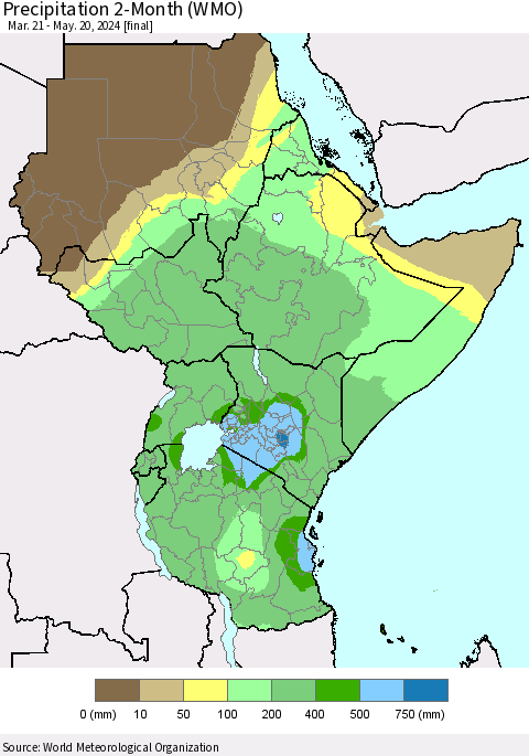 Eastern Africa Precipitation 2-Month (WMO) Thematic Map For 3/21/2024 - 5/20/2024
