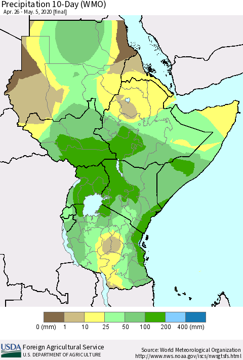 Eastern Africa Precipitation 10-Day (WMO) Thematic Map For 4/26/2020 - 5/5/2020