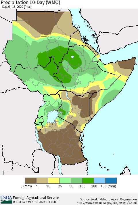 Eastern Africa Precipitation 10-Day (WMO) Thematic Map For 9/6/2020 - 9/15/2020