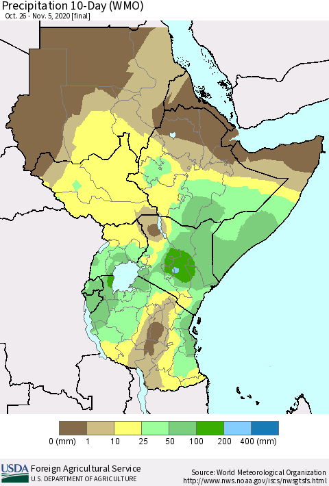 Eastern Africa Precipitation 10-Day (WMO) Thematic Map For 10/26/2020 - 11/5/2020
