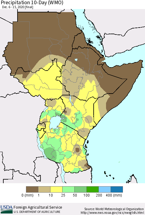 Eastern Africa Precipitation 10-Day (WMO) Thematic Map For 12/6/2020 - 12/15/2020