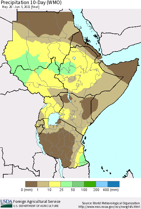 Eastern Africa Precipitation 10-Day (WMO) Thematic Map For 5/26/2021 - 6/5/2021