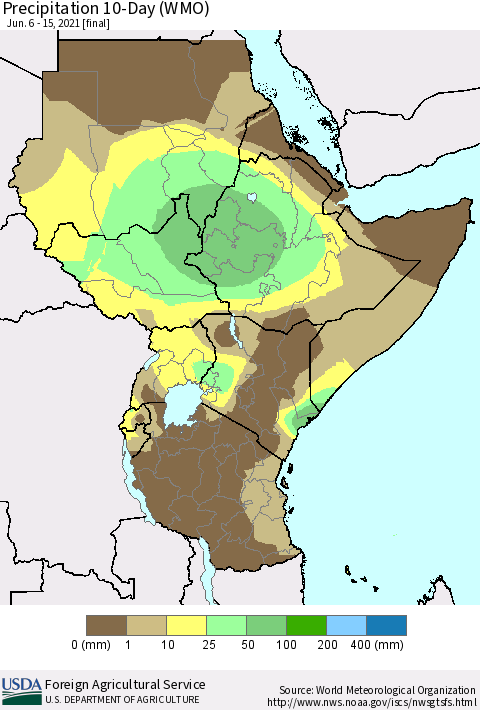 Eastern Africa Precipitation 10-Day (WMO) Thematic Map For 6/6/2021 - 6/15/2021