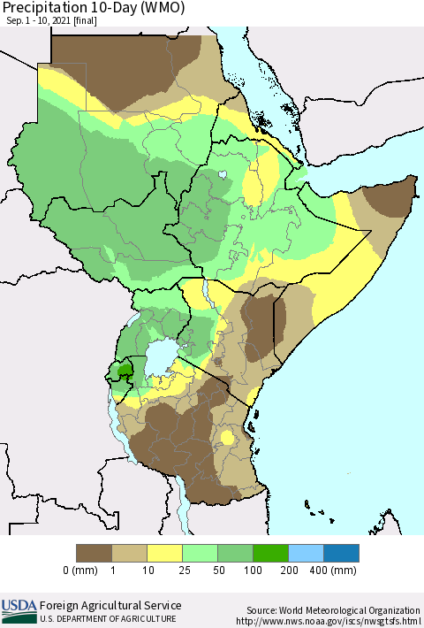 Eastern Africa Precipitation 10-Day (WMO) Thematic Map For 9/1/2021 - 9/10/2021
