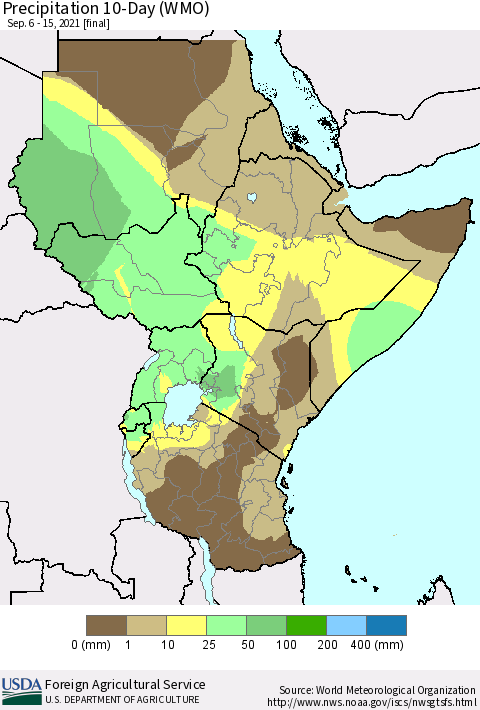 Eastern Africa Precipitation 10-Day (WMO) Thematic Map For 9/6/2021 - 9/15/2021