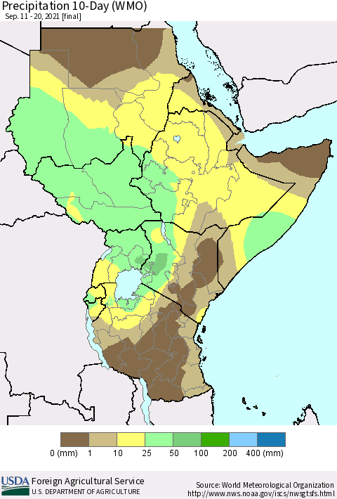Eastern Africa Precipitation 10-Day (WMO) Thematic Map For 9/11/2021 - 9/20/2021