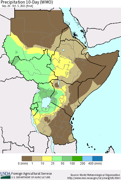 Eastern Africa Precipitation 10-Day (WMO) Thematic Map For 9/26/2021 - 10/5/2021
