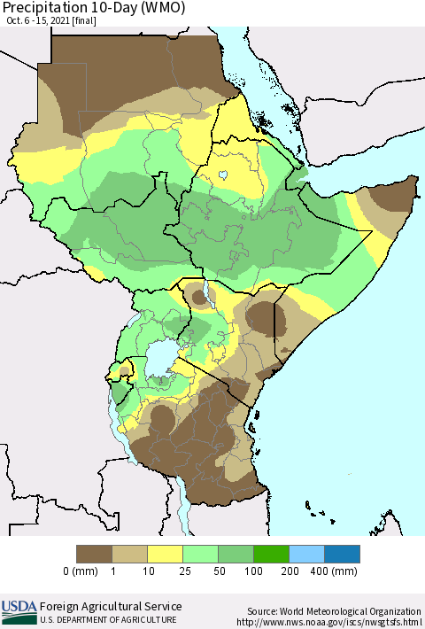 Eastern Africa Precipitation 10-Day (WMO) Thematic Map For 10/6/2021 - 10/15/2021