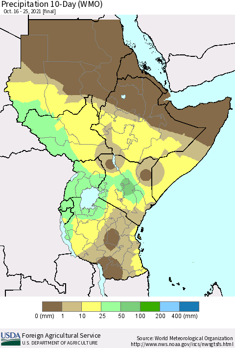 Eastern Africa Precipitation 10-Day (WMO) Thematic Map For 10/16/2021 - 10/25/2021