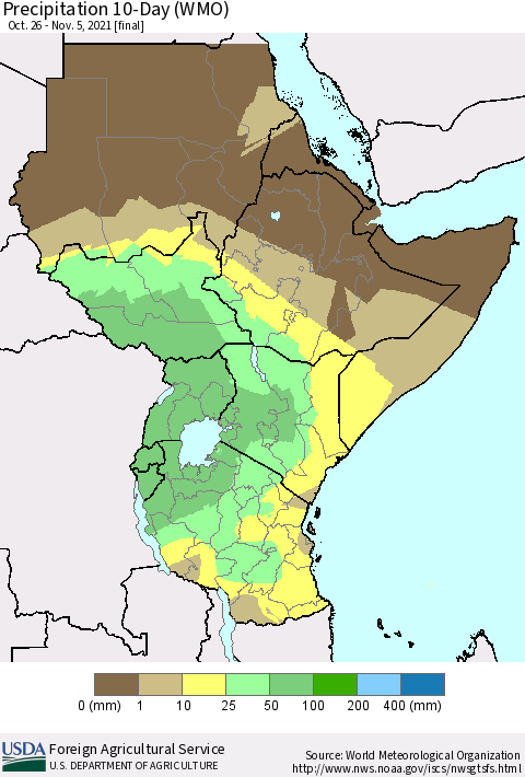 Eastern Africa Precipitation 10-Day (WMO) Thematic Map For 10/26/2021 - 11/5/2021
