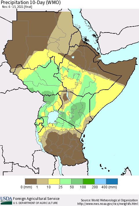 Eastern Africa Precipitation 10-Day (WMO) Thematic Map For 11/6/2021 - 11/15/2021