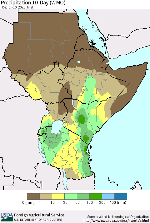 Eastern Africa Precipitation 10-Day (WMO) Thematic Map For 12/1/2021 - 12/10/2021