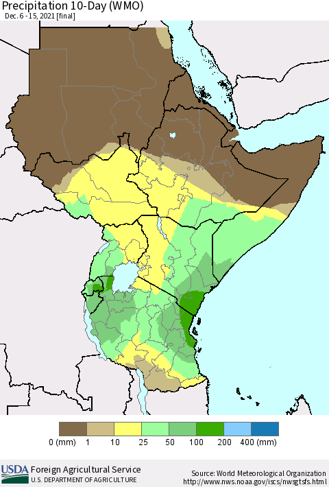 Eastern Africa Precipitation 10-Day (WMO) Thematic Map For 12/6/2021 - 12/15/2021