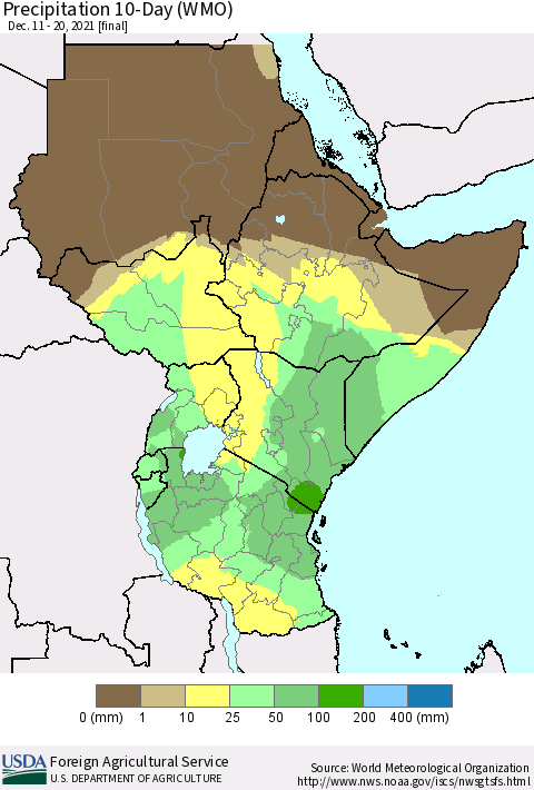 Eastern Africa Precipitation 10-Day (WMO) Thematic Map For 12/11/2021 - 12/20/2021