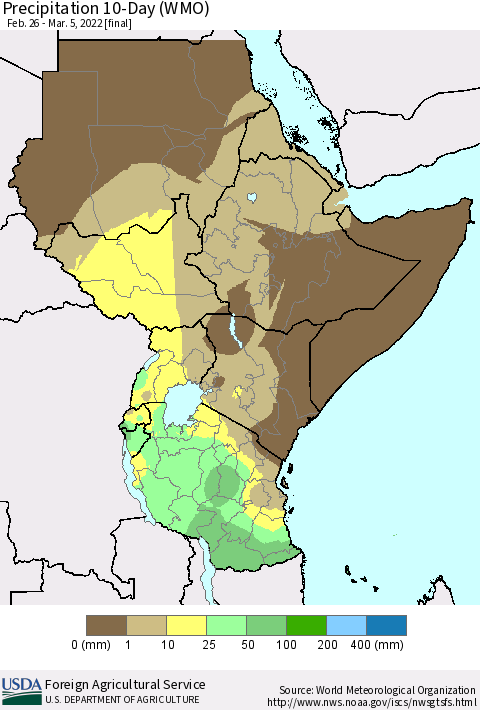 Eastern Africa Precipitation 10-Day (WMO) Thematic Map For 2/26/2022 - 3/5/2022