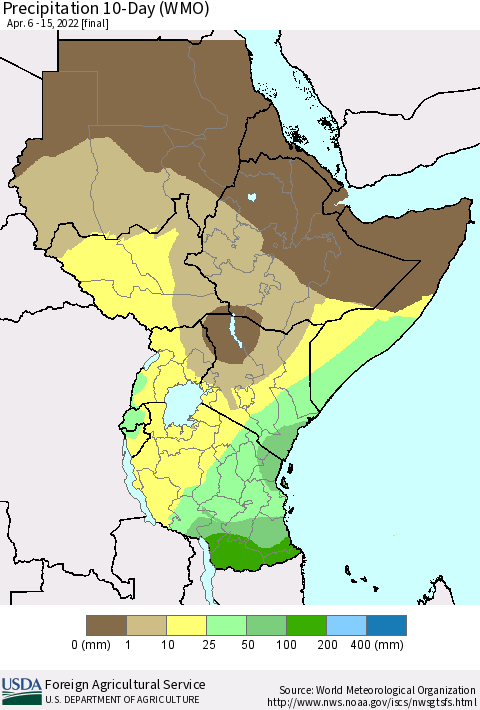 Eastern Africa Precipitation 10-Day (WMO) Thematic Map For 4/6/2022 - 4/15/2022
