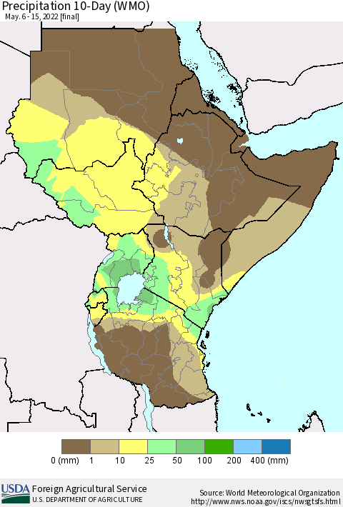 Eastern Africa Precipitation 10-Day (WMO) Thematic Map For 5/6/2022 - 5/15/2022