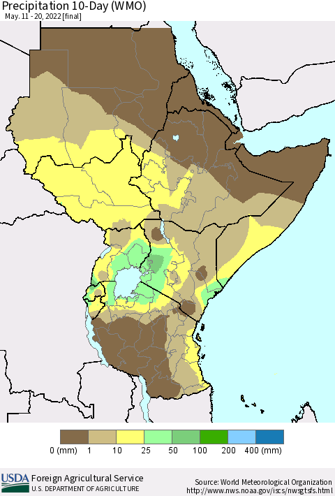 Eastern Africa Precipitation 10-Day (WMO) Thematic Map For 5/11/2022 - 5/20/2022