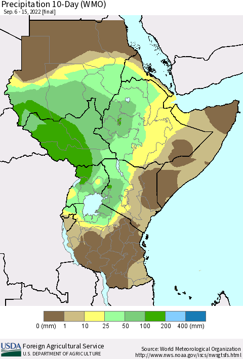 Eastern Africa Precipitation 10-Day (WMO) Thematic Map For 9/6/2022 - 9/15/2022