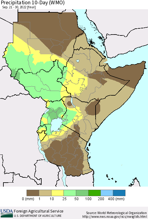 Eastern Africa Precipitation 10-Day (WMO) Thematic Map For 9/21/2022 - 9/30/2022