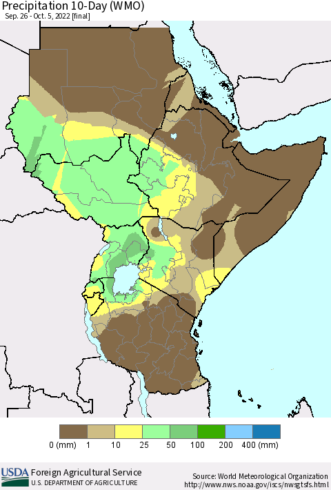 Eastern Africa Precipitation 10-Day (WMO) Thematic Map For 9/26/2022 - 10/5/2022