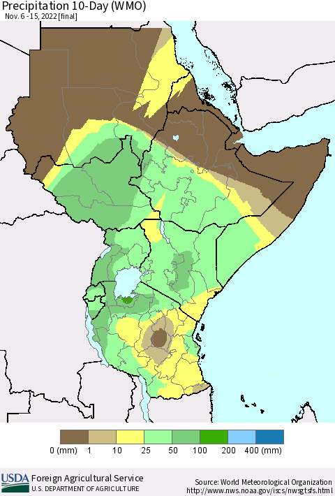 Eastern Africa Precipitation 10-Day (WMO) Thematic Map For 11/6/2022 - 11/15/2022