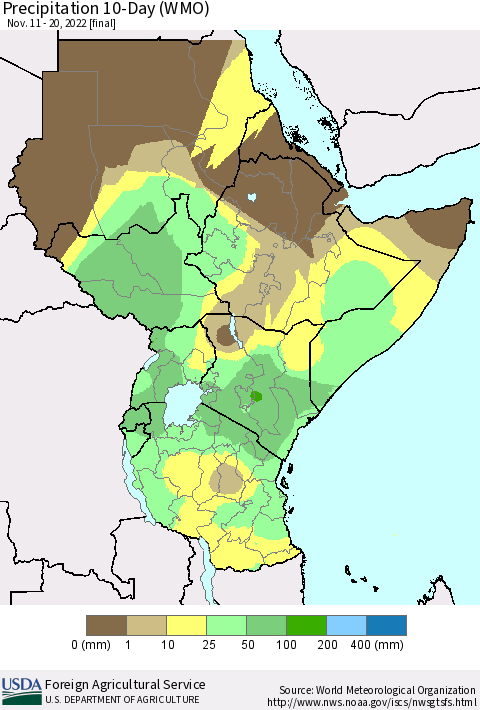 Eastern Africa Precipitation 10-Day (WMO) Thematic Map For 11/11/2022 - 11/20/2022