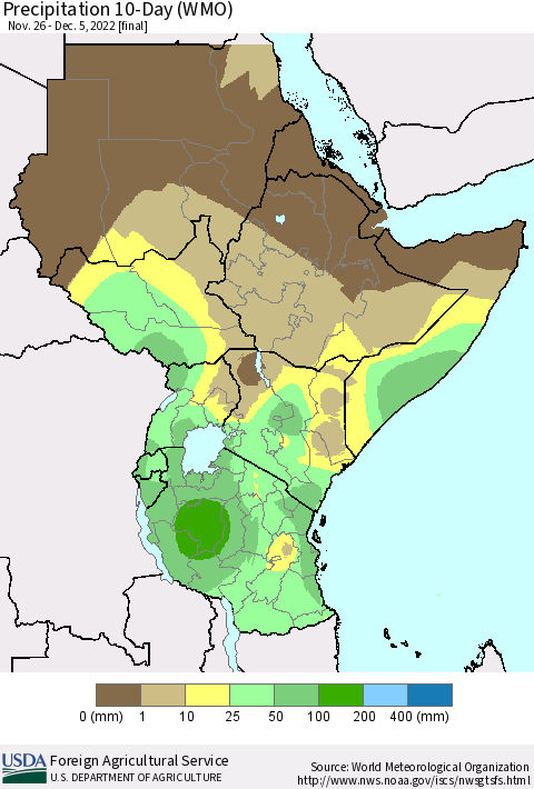 Eastern Africa Precipitation 10-Day (WMO) Thematic Map For 11/26/2022 - 12/5/2022