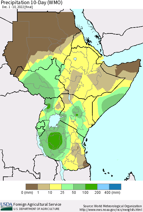 Eastern Africa Precipitation 10-Day (WMO) Thematic Map For 12/1/2022 - 12/10/2022