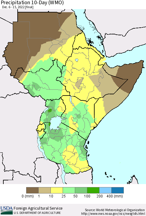 Eastern Africa Precipitation 10-Day (WMO) Thematic Map For 12/6/2022 - 12/15/2022